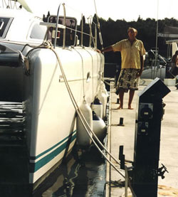 James Wharram with modern catamaran
