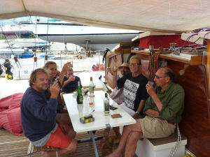 James, Hanneke and crew of Largyalo toasting