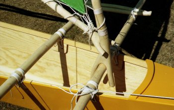 Close up of bow crossbeam attachments and mast