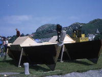 Catamaran under construction in the open