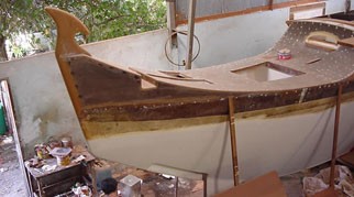 Pahi 52 hull in workshop