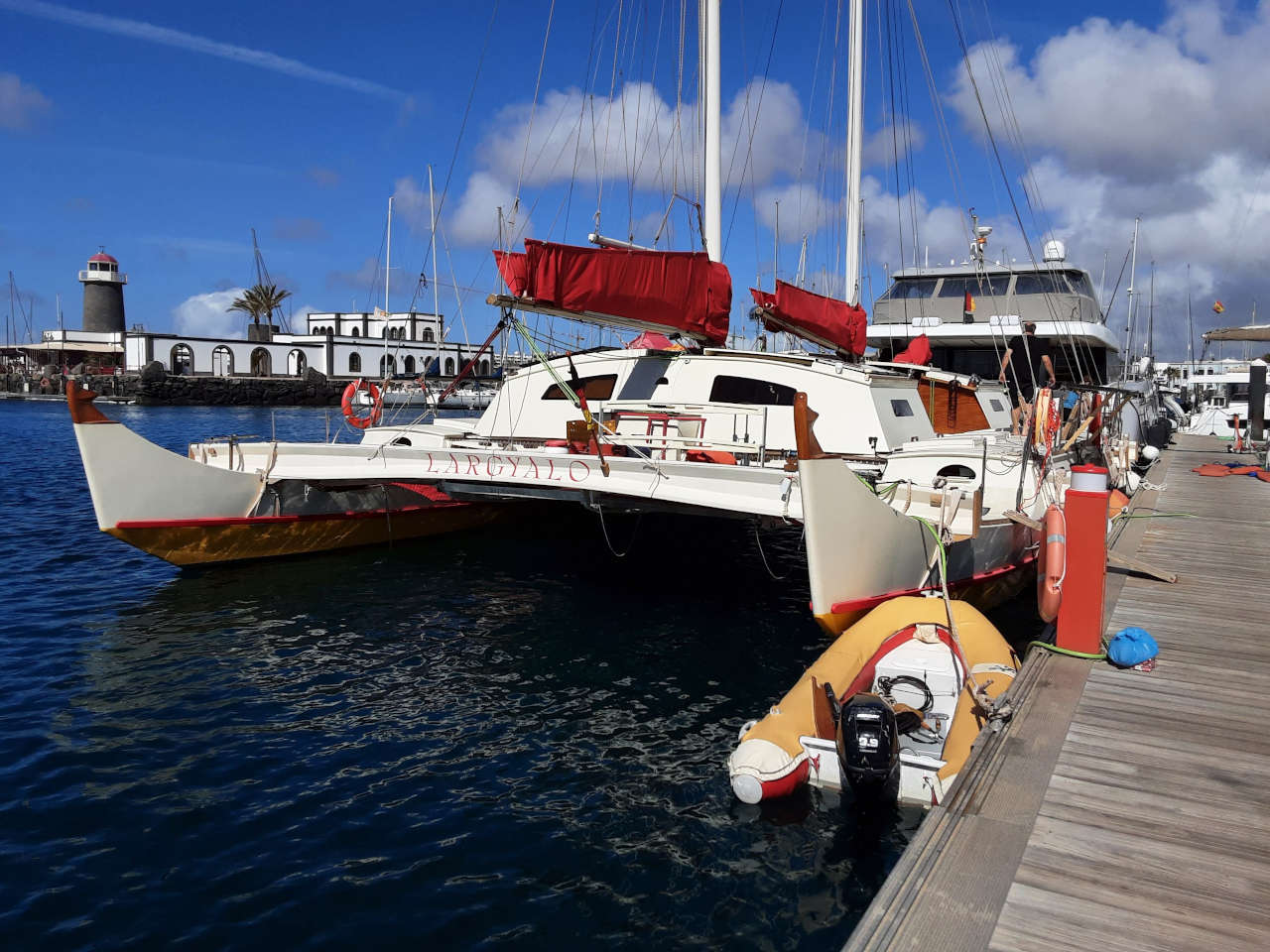 Catamaran Largyalo on a pontoon