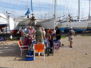 People gathering for a barbecue in the marina