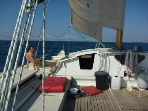 Gaia sailing, view from deck