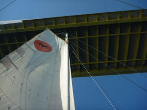 Gaia sailing under bridge