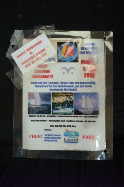 Hui Wharram flyer encased in clear plastic