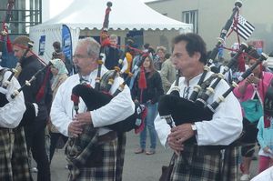 Men playing bagpipes at the festival