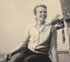 Black and white photo of Ruth on Tangaroa