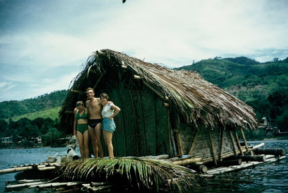 Jutta, James and Ruth on their house raft