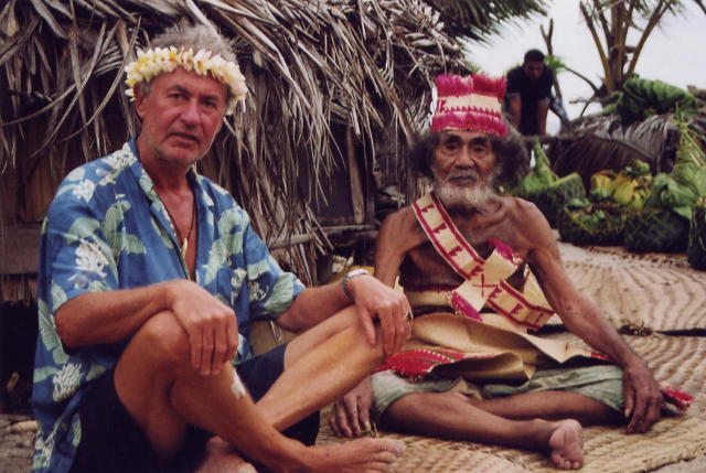 Klaus Hympendahl and Anuta chief outside hut